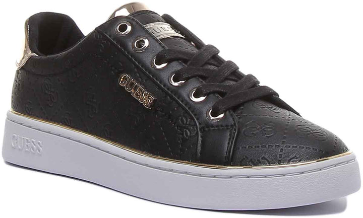 Guess Beckie Women's Lace Up Casual Sneakers In Black Gold