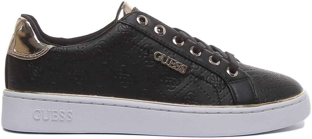 Guess Beckie Women's Lace Up Casual Sneakers In Black Gold