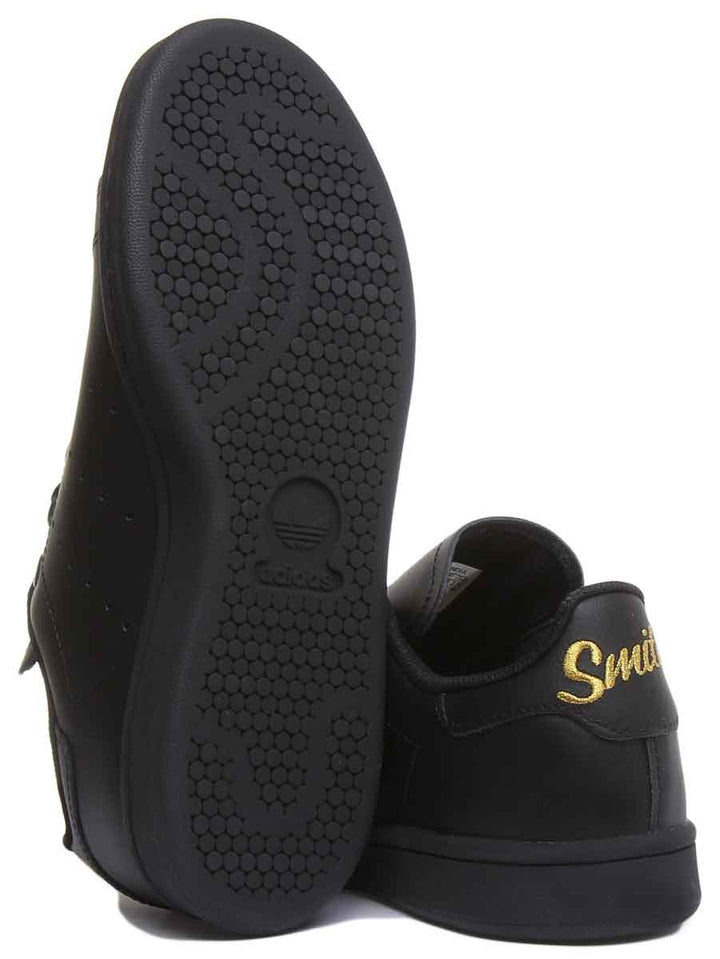 Adidas Stan Smith J Leather Trainers In Black Gold For Youth