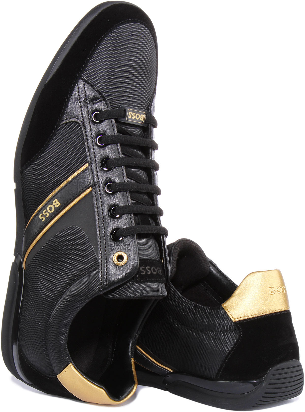 Hugo boss trainers hot sale black and gold