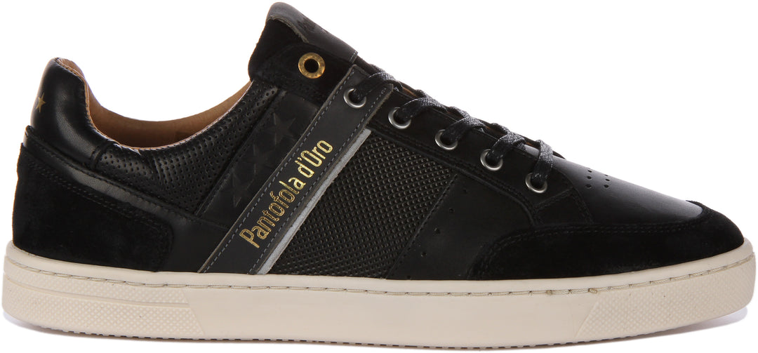 Pantofola D'Oro Vicenza Uomo Low Zapatillas con cordones de ante y piel para hombre en negro dorado