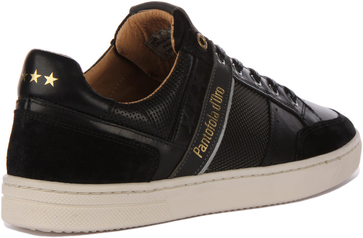 Pantofola D'Oro Vicenza Uomo Low Zapatillas con cordones de ante y piel para hombre en negro dorado