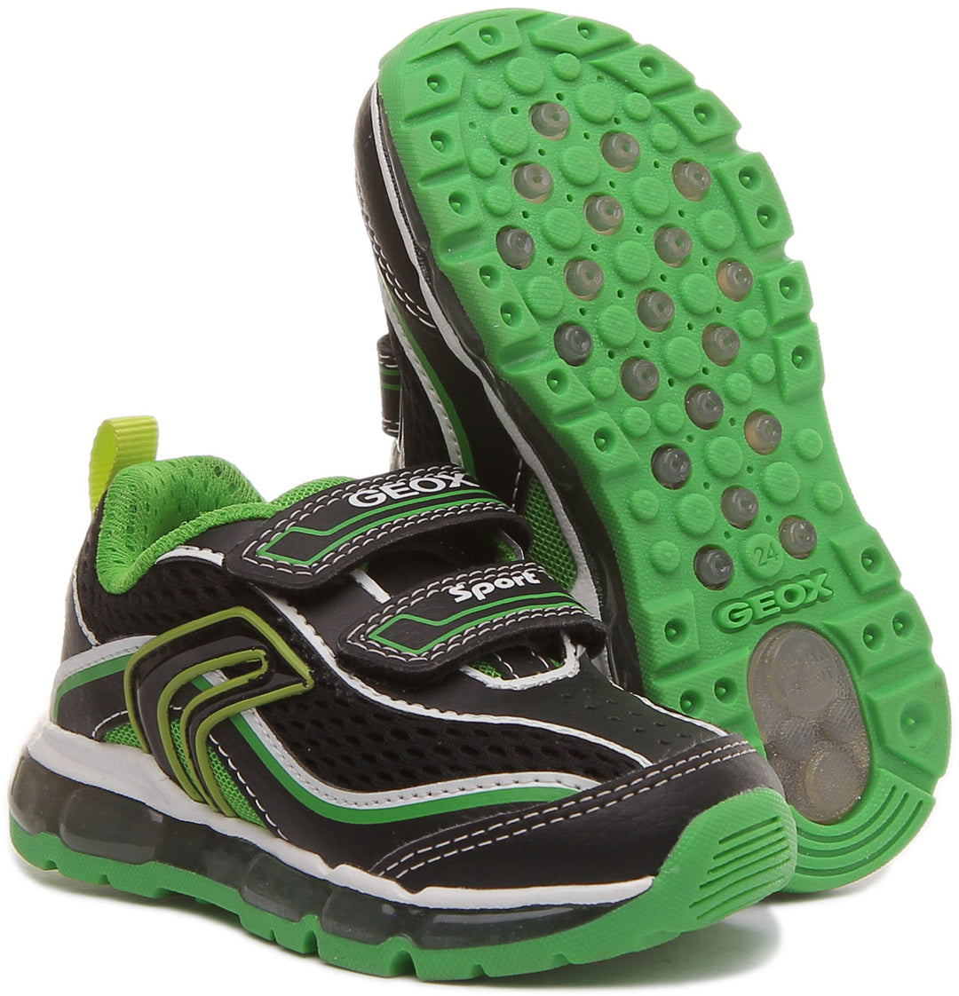 Geox J Android B.C Zapatillas de deporte con suela de gel con 2 tiras de gancho para niños en negro verde