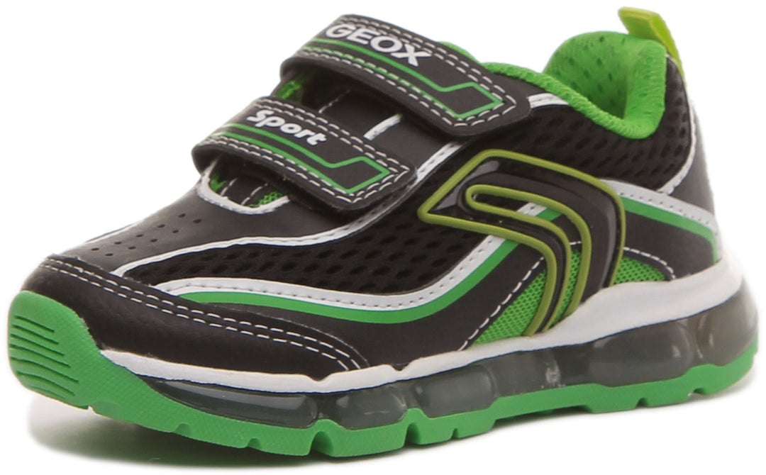 Geox J Android B.C Zapatillas de deporte con suela de gel con 2 tiras de gancho para niños en negro verde