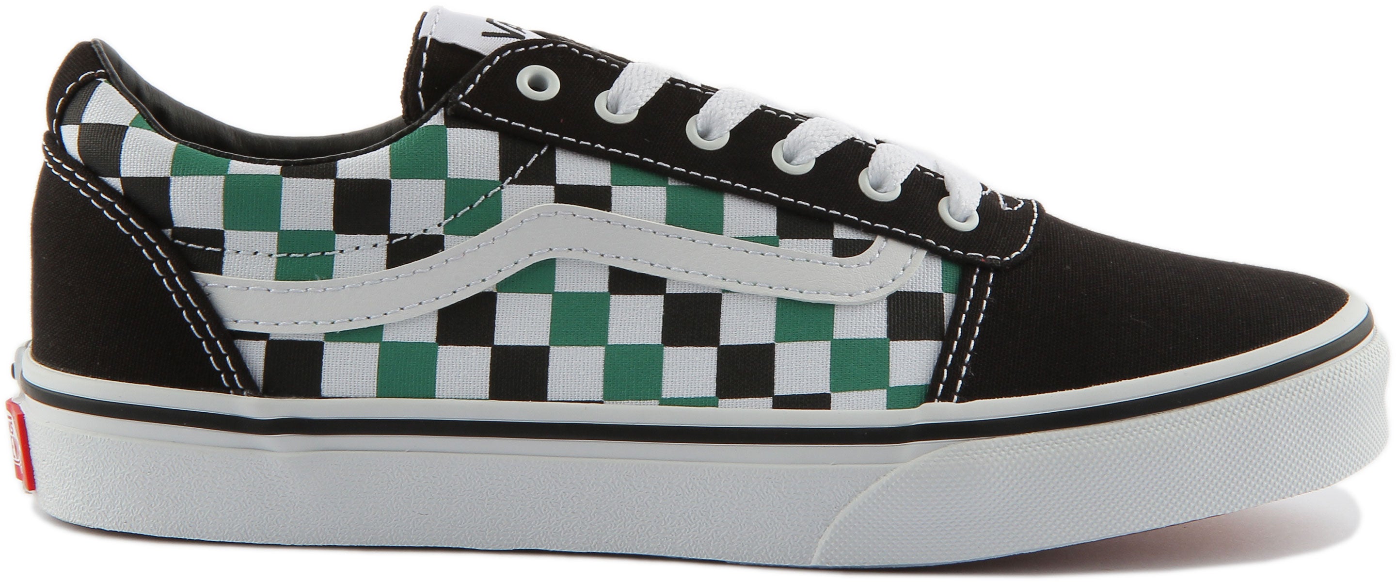 Checkered vans with black sales stripe