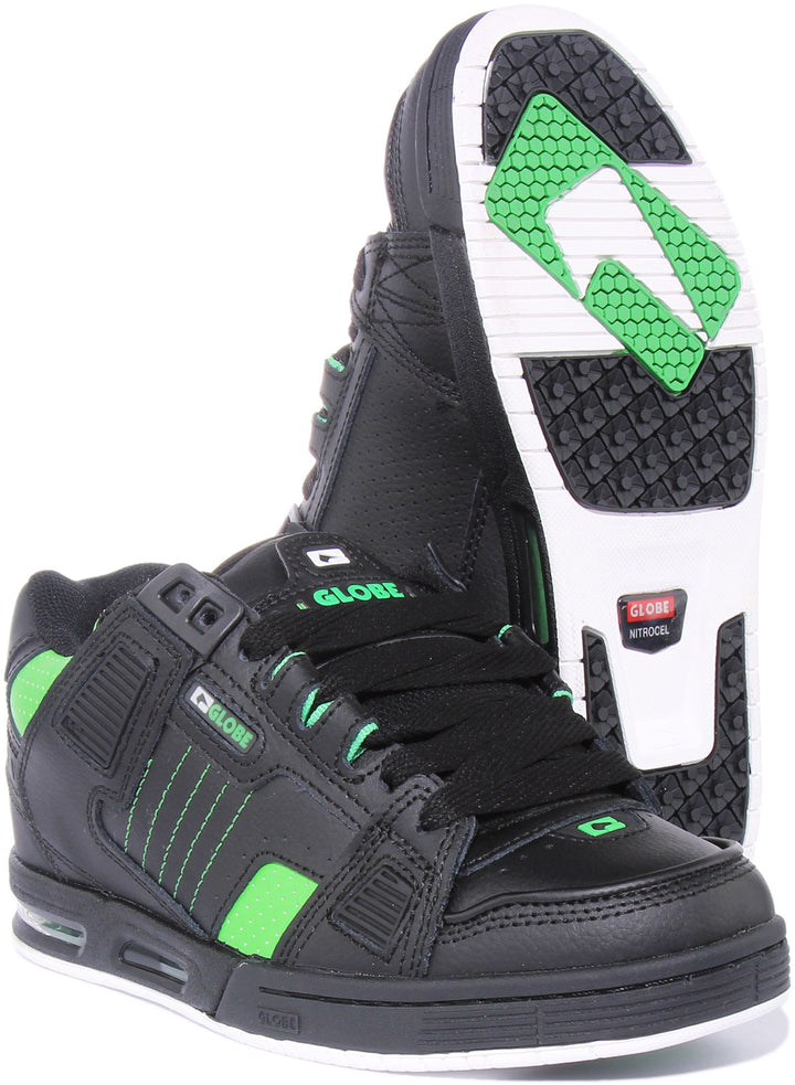 Globe Sabre Baskets à lacets en cuir synthétique style skate pour hommes en noir vert