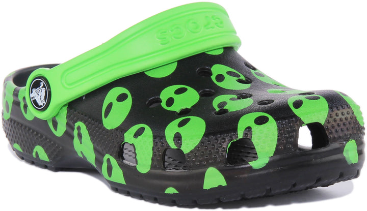 Crocs Classic Sandalia Easy Icon Clog para niños en negro verde