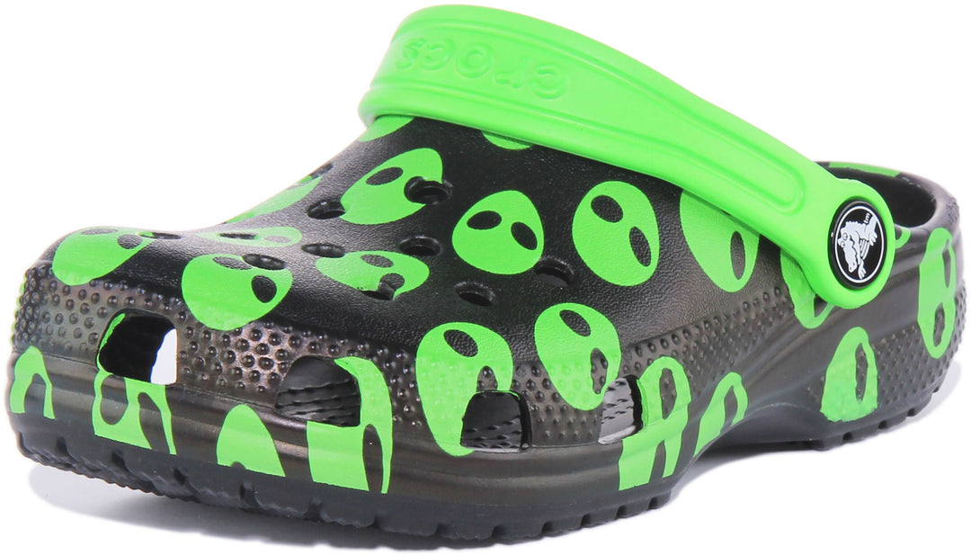Crocs Classic Sandalia Easy Icon Clog para niños en negro verde