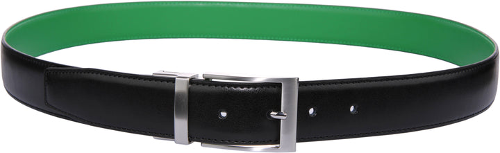 JUSTINREESS Juan Cinturón de piel reversible para hombre en negro verde