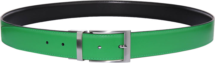 JUSTINREESS Juan Cinturón de piel reversible para hombre en negro verde