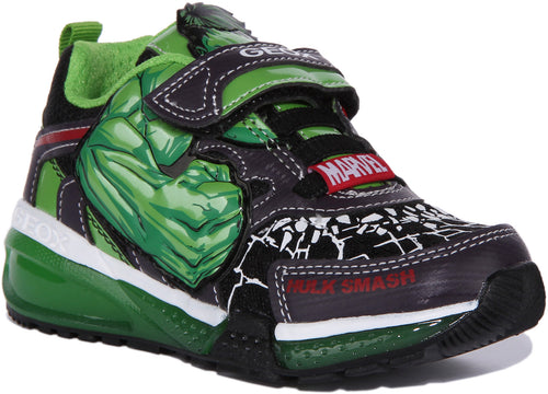 Geox J Bayonyc B.B Scarpe da ginnastica con cinturino singolo stampate Hulk per bambini in nero verde