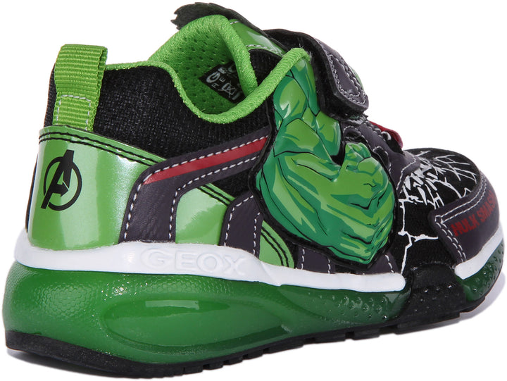 Geox J Bayonyc B.B Scarpe da ginnastica con cinturino singolo stampate Hulk per bambini in nero verde