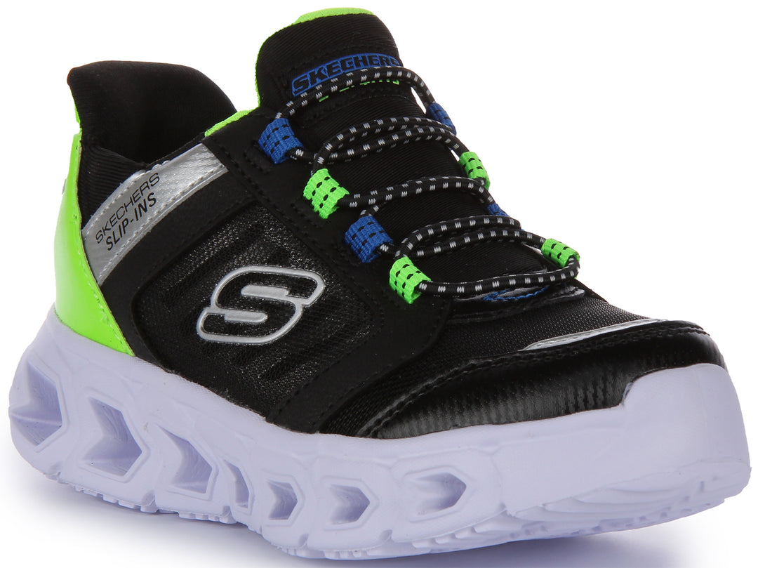 Skechers Hypno Flash Slip Ins Black Green para niños