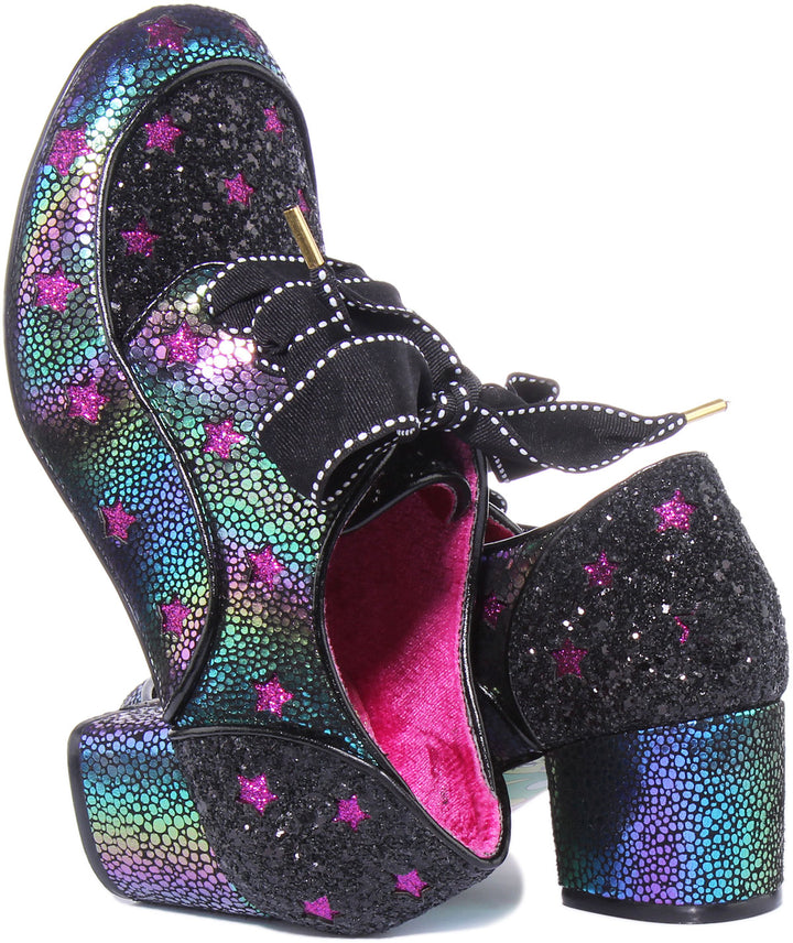 Irregular Choice Supernova Zapatos de tacón con cordones para mujer en negro multi