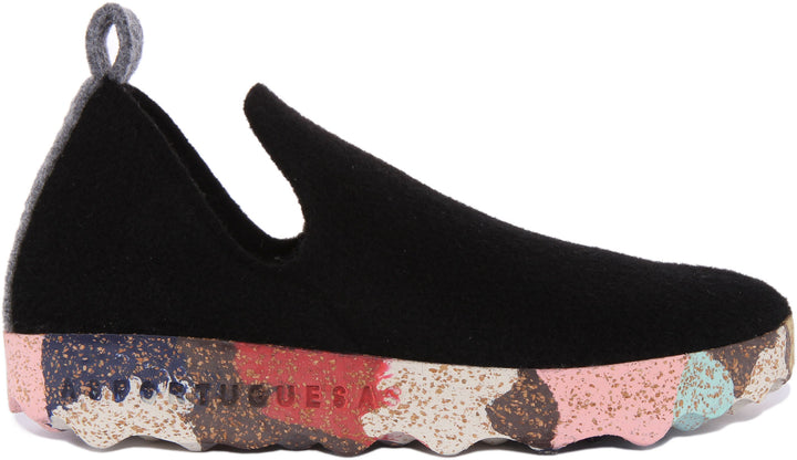 Asportuguesas City Zapatos con suela de corcho para mujer en negro multi