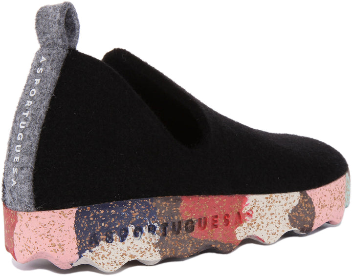 Asportuguesas City Zapatos con suela de corcho para mujer en negro multi