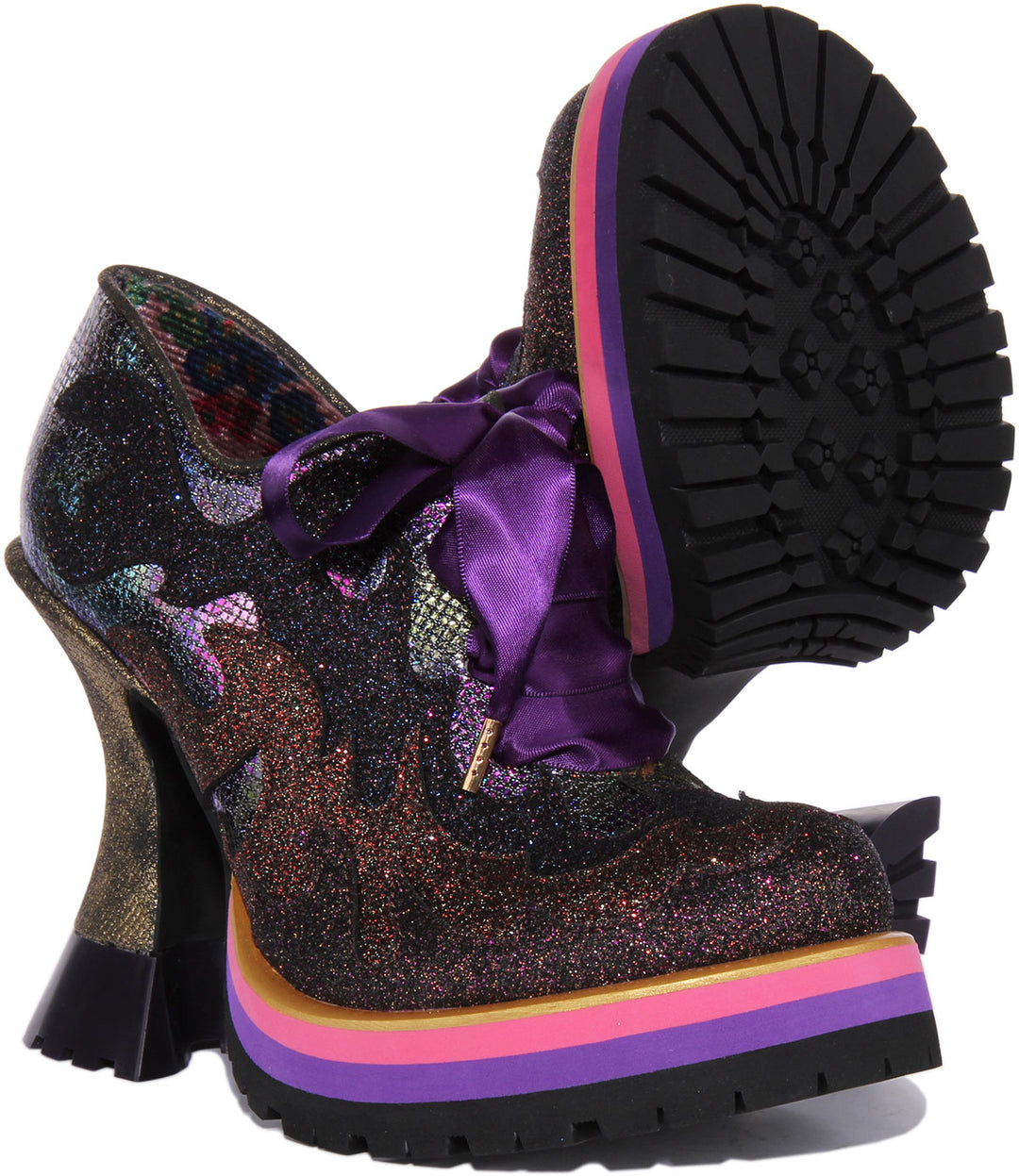 Irregular Choice FlamHot Frauen Schnürung Schillernde Hohe Absatz Schuhe Schwarz Multi