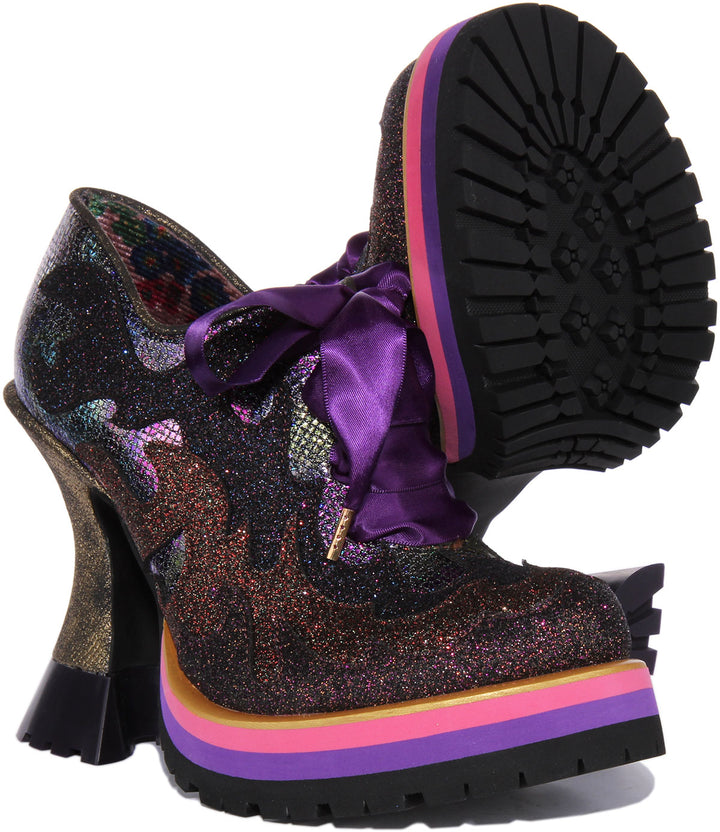 Irregular Choice Flamin Hot Scarpe con tacco alto iridescente allacciate da donna in nero multi