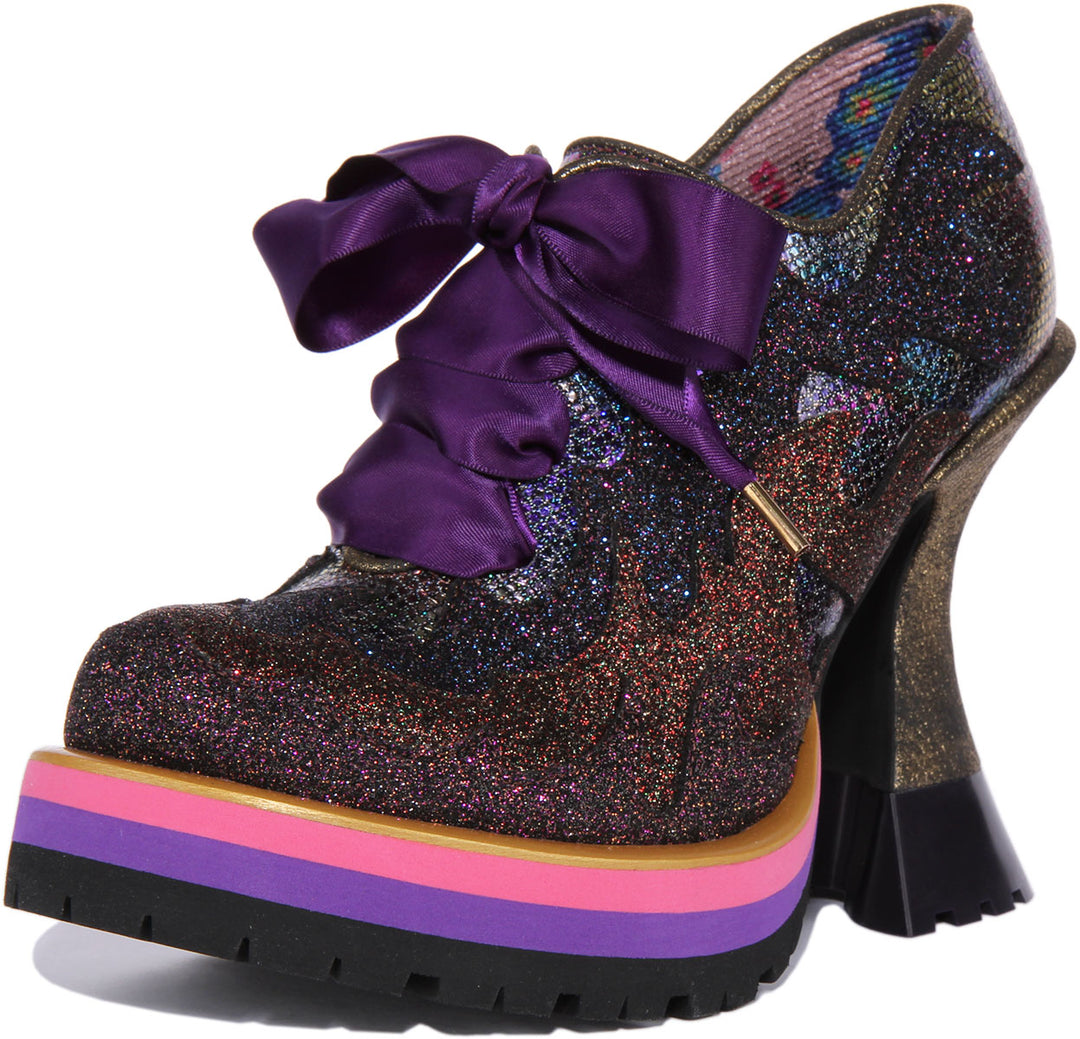 Irregular Choice FlamHot Frauen Schnürung Schillernde Hohe Absatz Schuhe Schwarz Multi