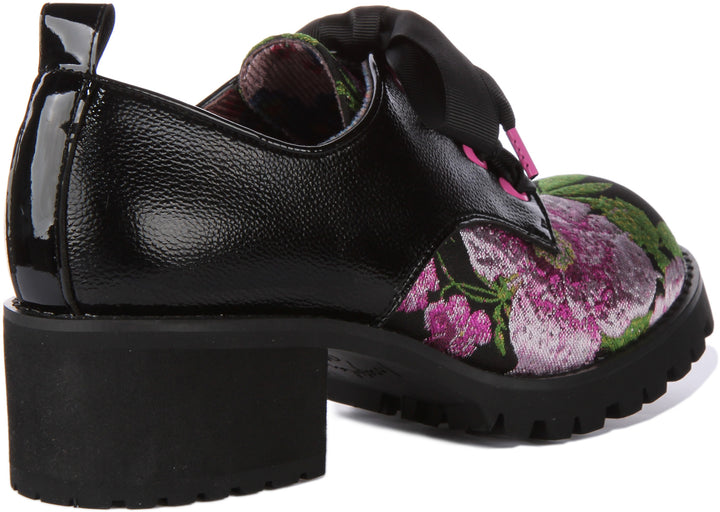 Irregular Choice On Your Mind Scarpe allacciate con tacco floreale da donna in nero multi