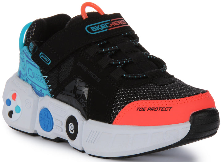 Skechers Game Kicks: Gametronix Baskets à enfiler en maille synthétique pour enfants en noir multi