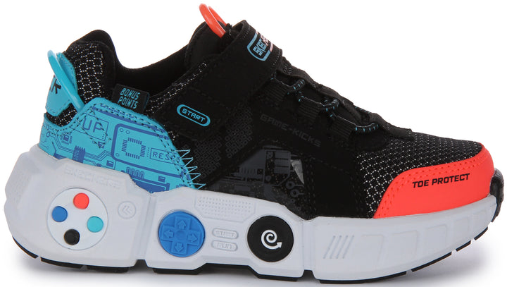 Skechers Game Kicks: Gametronix Baskets à enfiler en maille synthétique pour enfants en noir multi