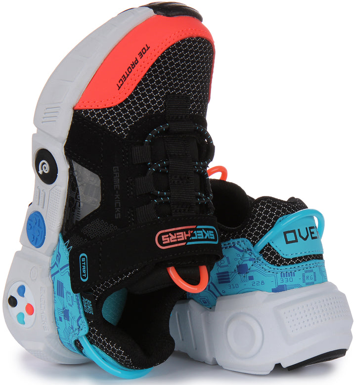 Skechers Game Kicks: Gametronix Scarpe da ginnastica sintetiche in rete per bambini in nero multi