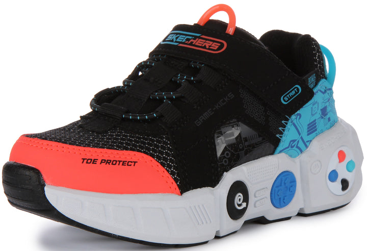 Skechers Game Kicks: Gametronix K der Synthetik Masche Schlupf Auf Turnschuhe Schwarz Multi