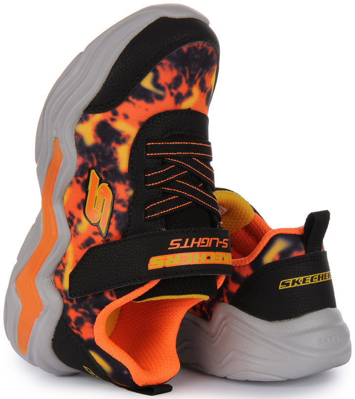 Skechers Erupters IV-Rolden Kinder Synthetik Licht Auf Schlupf Auf Turnschuhe In Schwarz Orange