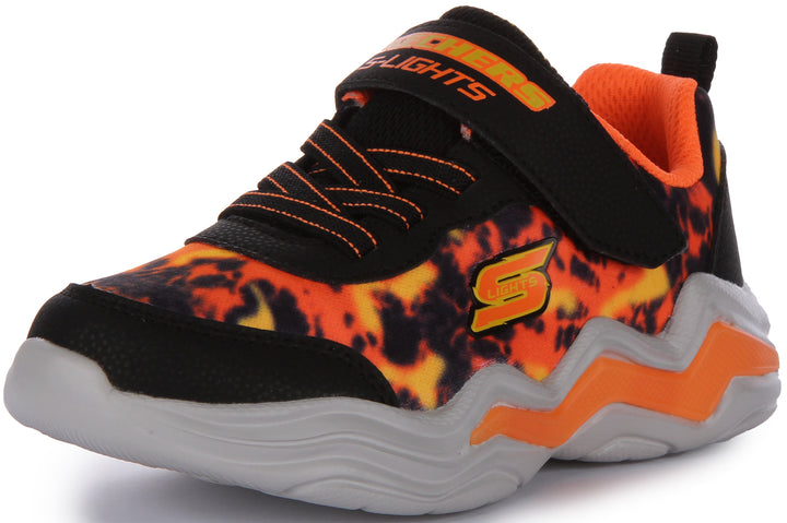 Skechers Erupters IV-Rolden Kinder Synthetik Licht Auf Schlupf Auf Turnschuhe In Schwarz Orange