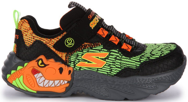 Skechers SkechOSaurusDinoLights Zapatillas sinteticas de malla con luces para niños en negro naranja