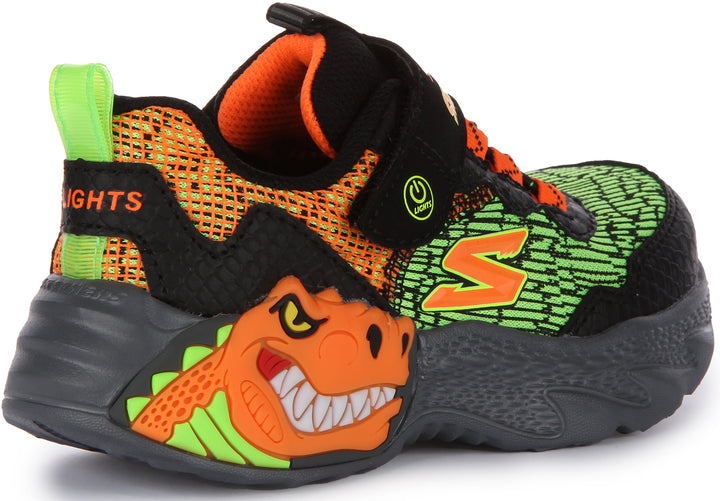 Skechers SkechOSaurusDinoLights Zapatillas sinteticas de malla con luces para niños en negro naranja