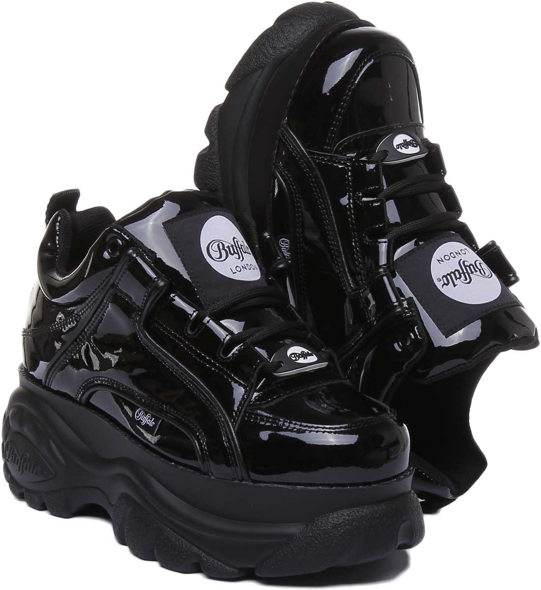 Buffalo 1339-14 In Black Patent | Platform Lace up Patent Trainer