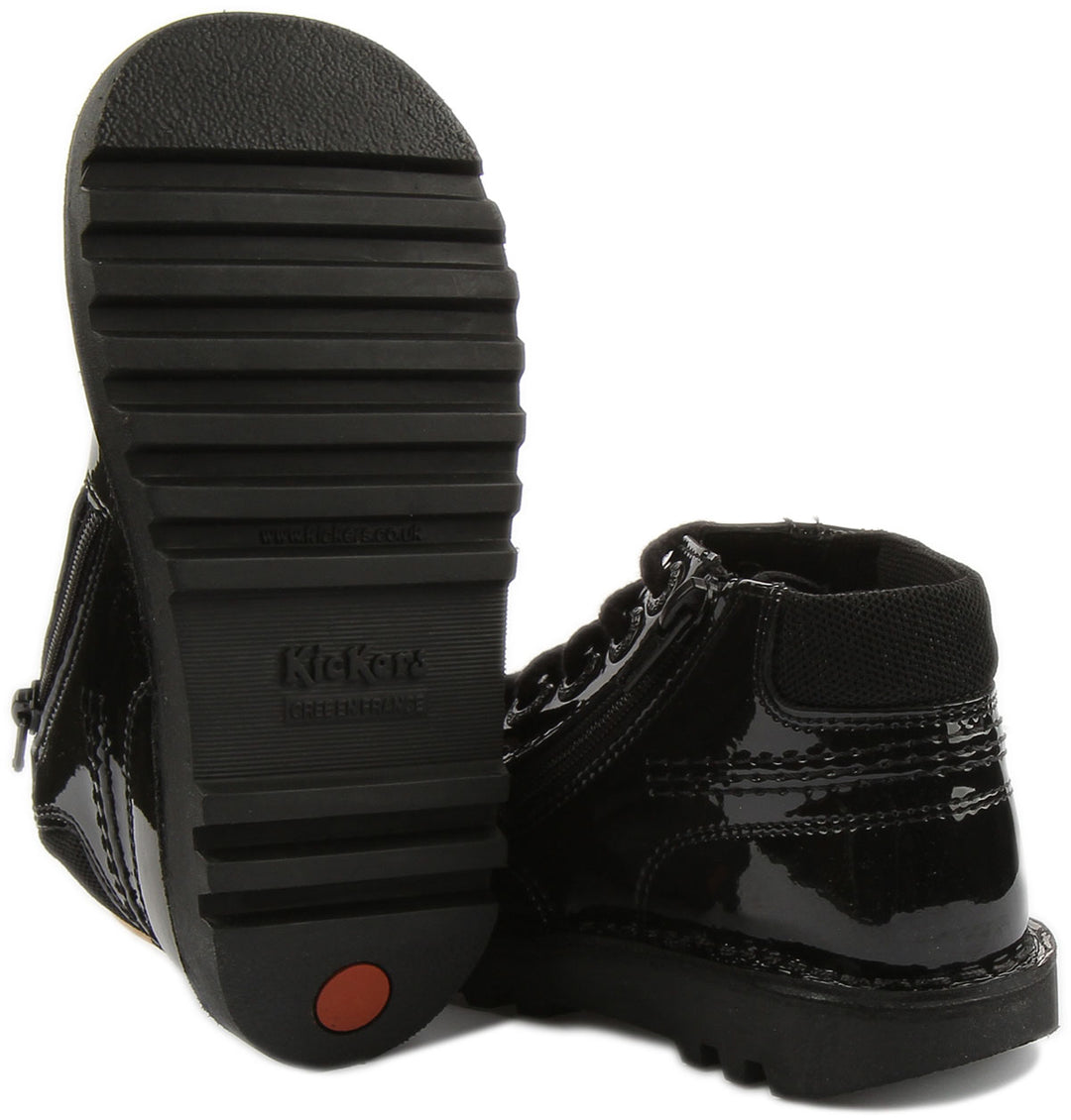 Kickers Kick Hi Faeries Zapatos de cuero con cordones para bebé en charol negro
