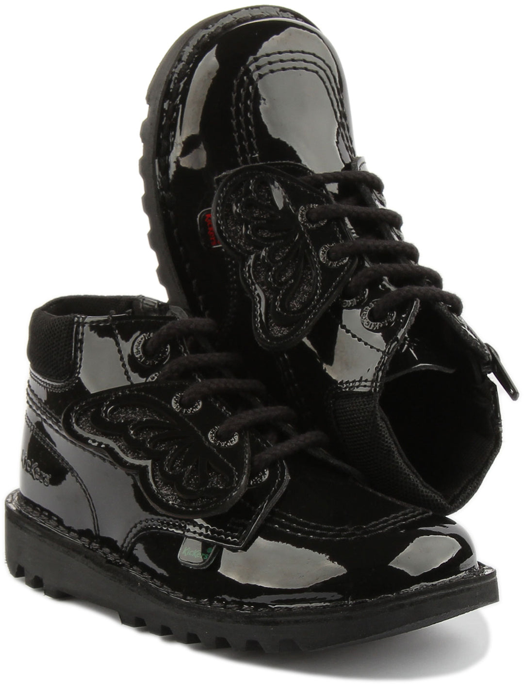 Kickers Kick Hi Faeries Chaussures à lacets en cuir pour bébés en verni noir