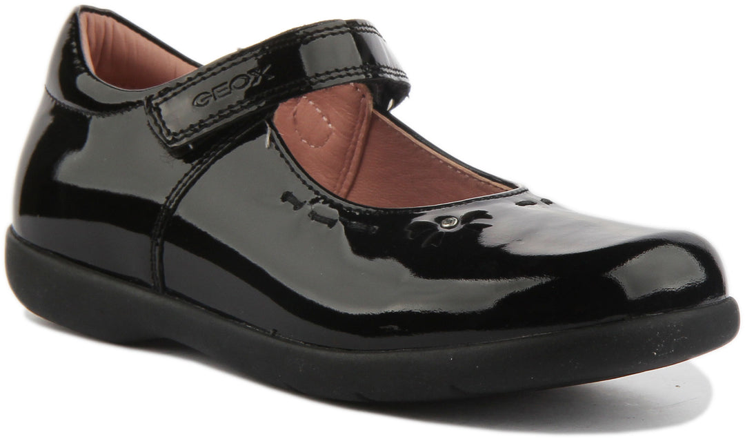 Geox C Naimara Girl 2 Zapatos escolares estilo Mary Jane de cuero para niños en charol negro