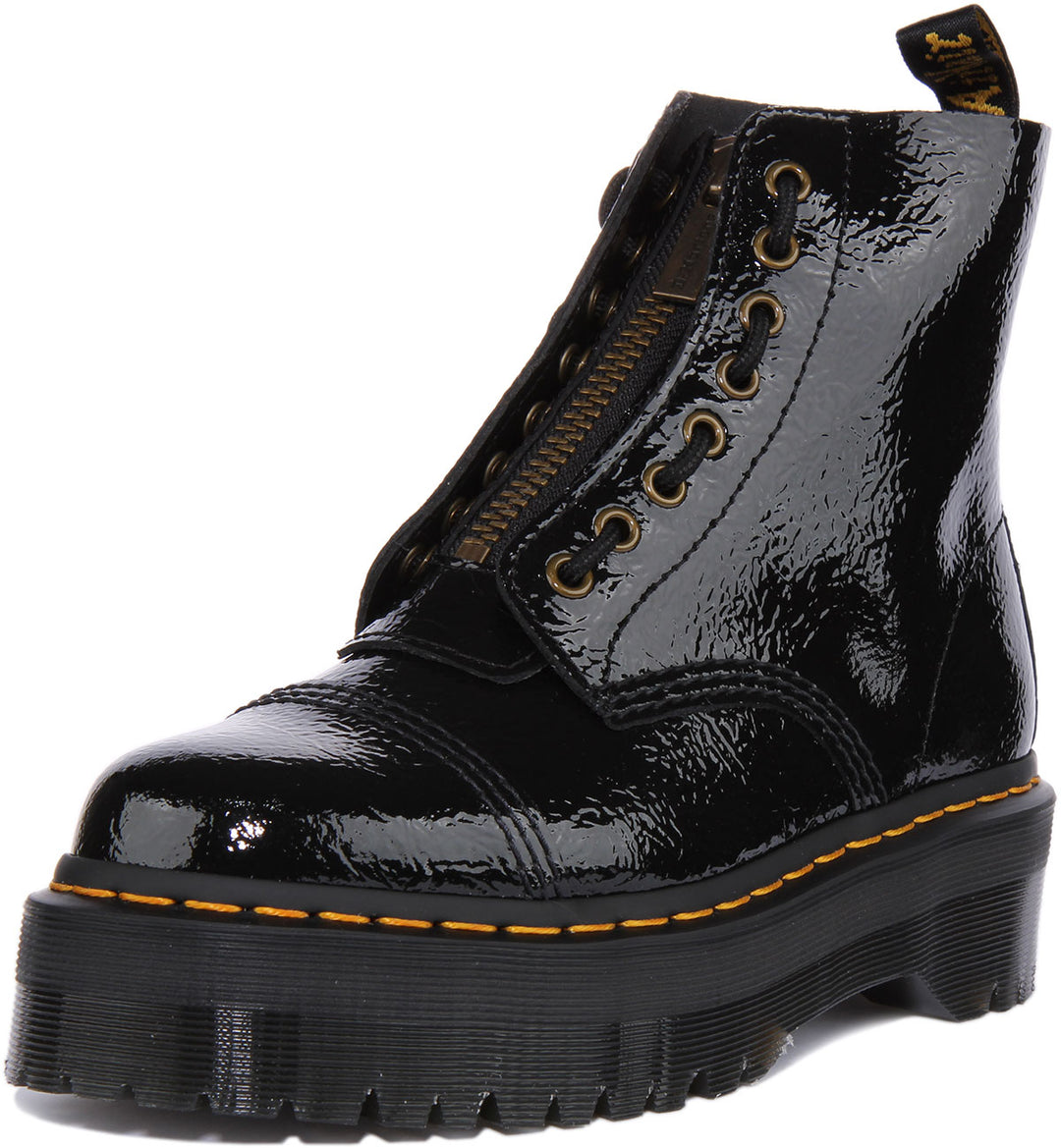 Dr Martens Sinclair In Black Patent For Women Zip Platform Boots