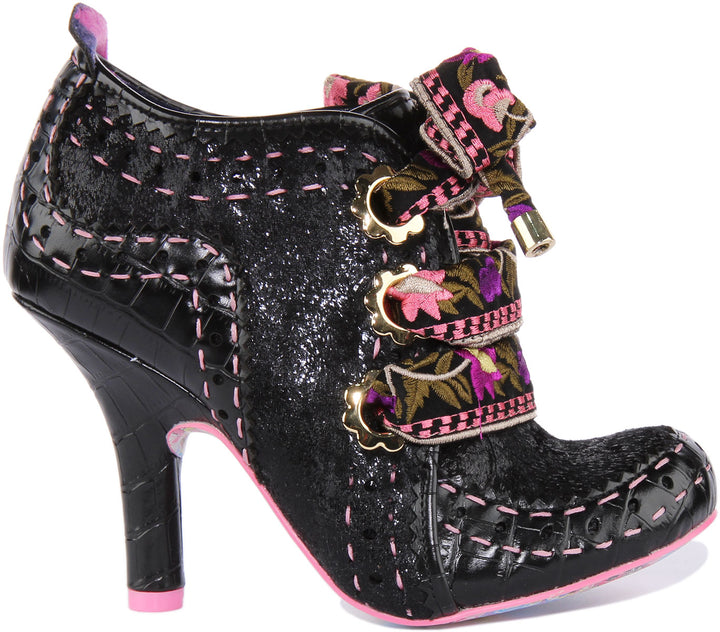 Irregular Choice Abigails Flower Party Zapatos de tacón medio para mujer en negro rosa