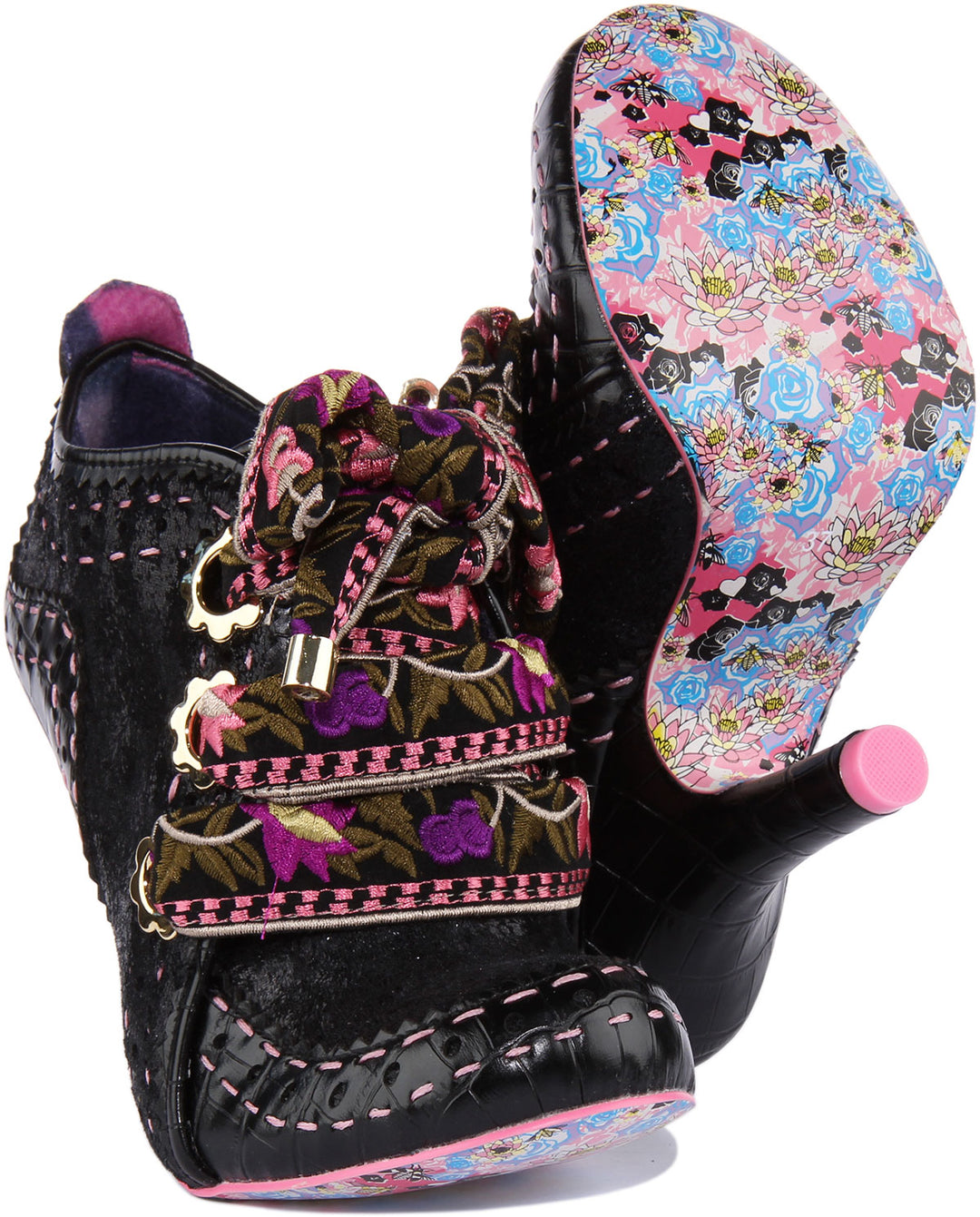 Irregular Choice Abigails Flower Party Zapatos de tacón medio para mujer en negro rosa