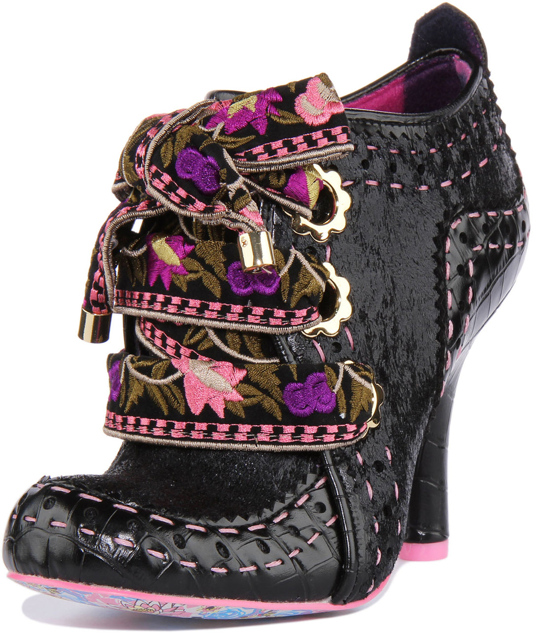 Irregular Choice Abigails Flower Party Frauen Mitte Absatz Schuhe Schwarz Rosa