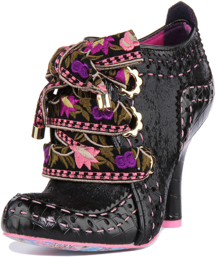 Irregular Choice Abigails Flower Party Zapatos de tacón medio para mujer en negro rosa