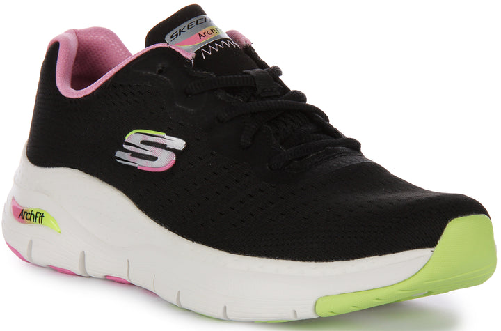 Skechers Arch Fit Infinity Cool Baskets à lacets en maille végane pour femmes en noir rose