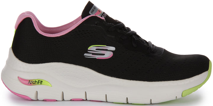 Skechers Arch Fit Infinity Cool Baskets à lacets en maille végane pour femmes en noir rose