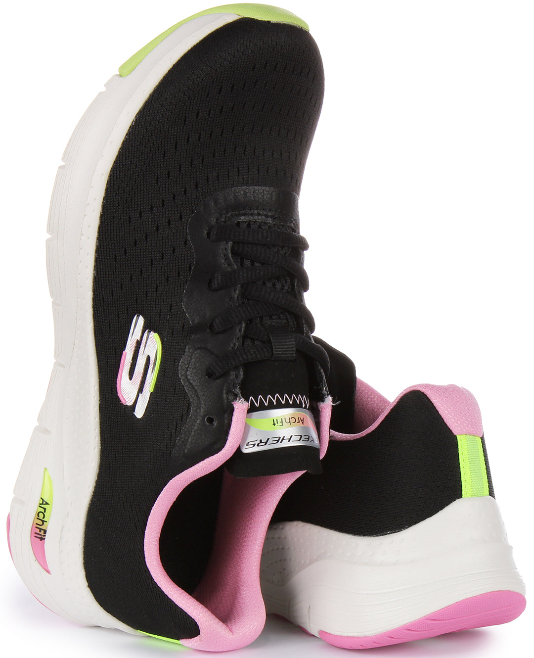 Skechers Arch Fit Infinity Cool Baskets à lacets en maille végane pour femmes en noir rose