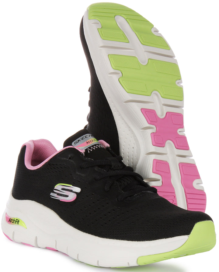 Skechers Arch Fit Infinity Cool Baskets à lacets en maille végane pour femmes en noir rose