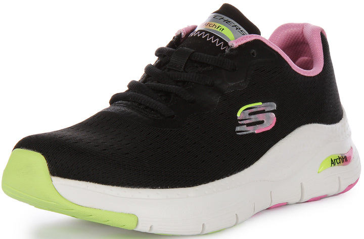 Skechers Arch Fit Infinity Cool Baskets à lacets en maille végane pour femmes en noir rose