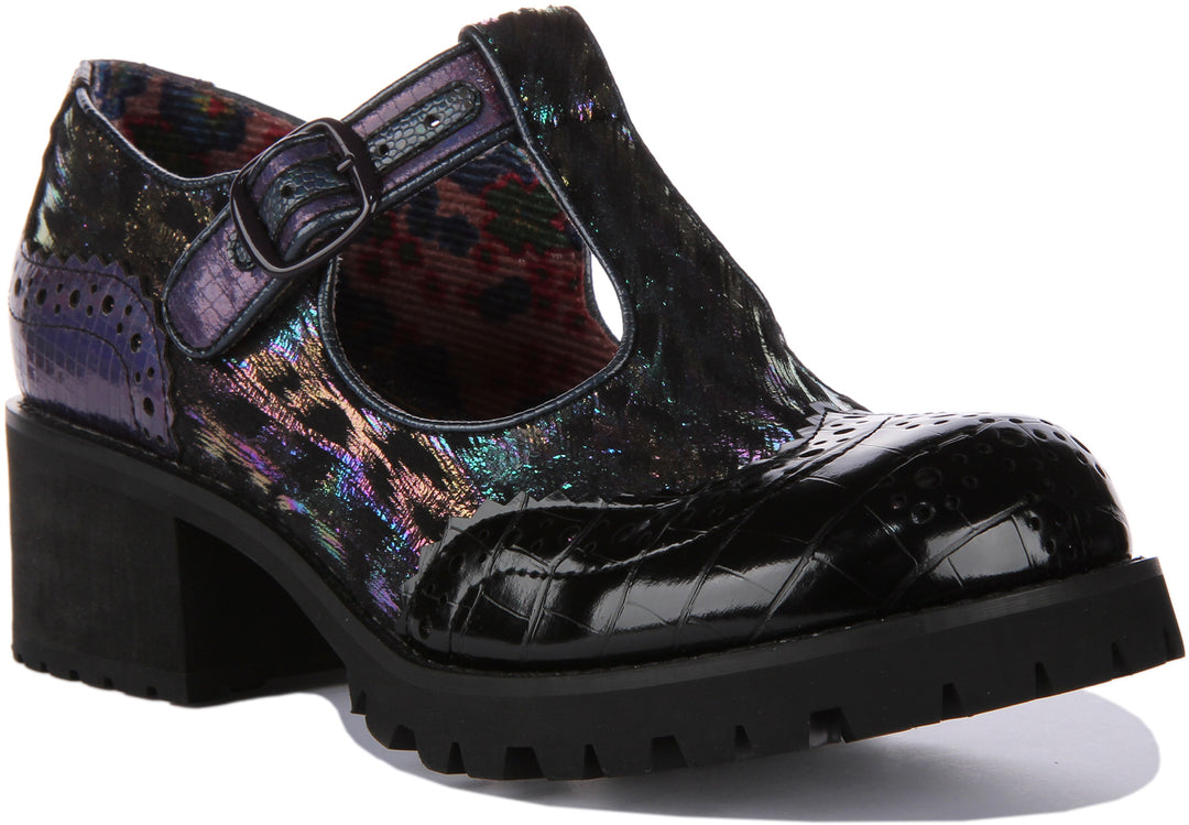 Irregular Choice What A Night In Black Purple T Bar Shoes For Women