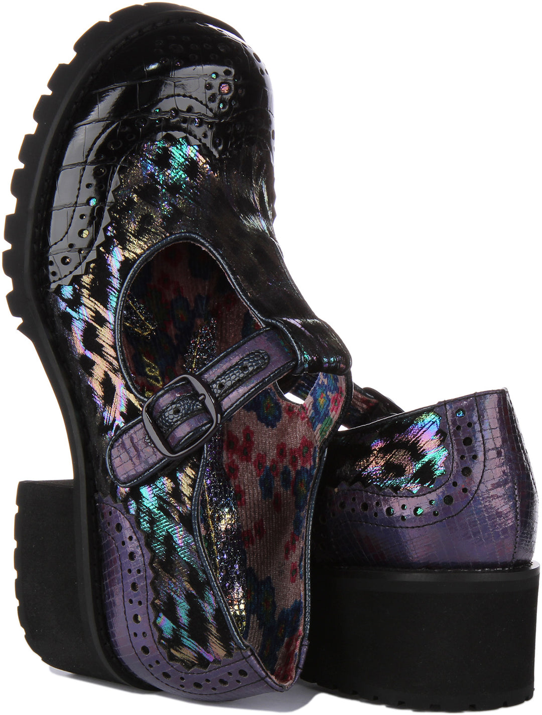 Irregular Choice What A Night In Black Purple T Bar Shoes For Women