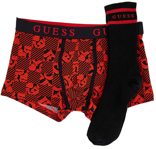 Guess Set di boxer e calzini in nero e rosso per gli uomini