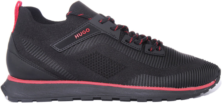 Hugo Icelin Run Baskets rétro à lacets inspirées de la course à pied pour hommes en noir rouge